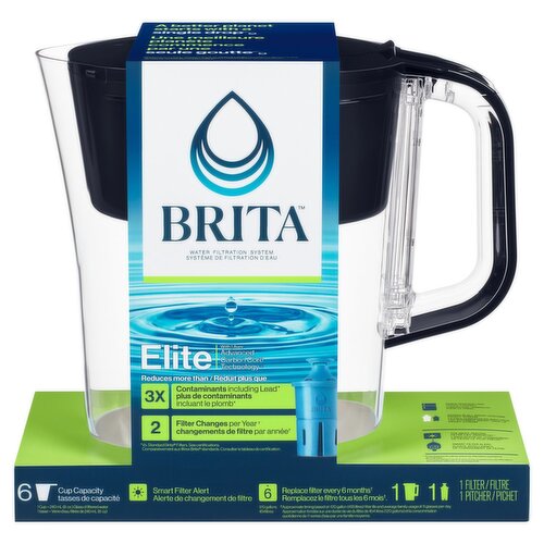 Brita Small 6 Cup Denali Water Filter Pitcher with 1 Brita Elite Filter, Black