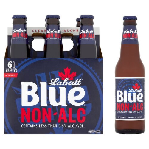 Labatt Blue Non-Alc Malt Beverage, 12 fl oz, 6 count