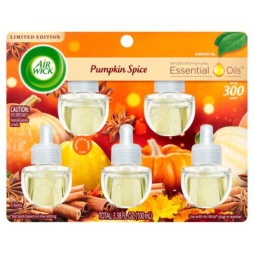 Air Wick Pumpkin Spice Scented Oil Refills Limited Edition, 5 count, 3.38 fl oz