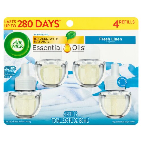 Air Wick Fresh Linen Fragrance Scented Oil Refills, 4 count, 2.69 fl oz