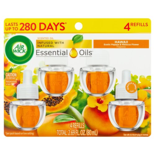 Air Wick Hawaii Exotic Papaya & Hibiscus Flower Fragrance Scented Oil Refills, 4 count, 2.69 fl oz