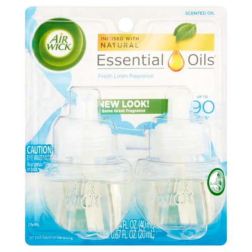 Air Wick Essential Oils Fresh Linen Fragrance Scented Oil Refills, 0.67 fl oz, 2 count