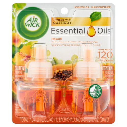 Air Wick Essential Oils Hawaii Exotic Papaya & Hibiscus Flower Scented Oil Refills, 0.67 fl oz