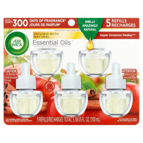 Air Wick  Apple Cinnamon Medley Scented Oil Refills Limited Edition, 5 count, 3.38 fl oz