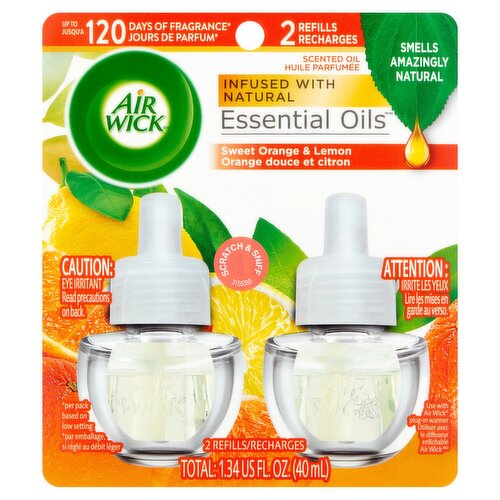 Air Wick Essential Oils Sweet Orange & Lemon Scented Oil Refills, 2 count, 1.34 fl oz