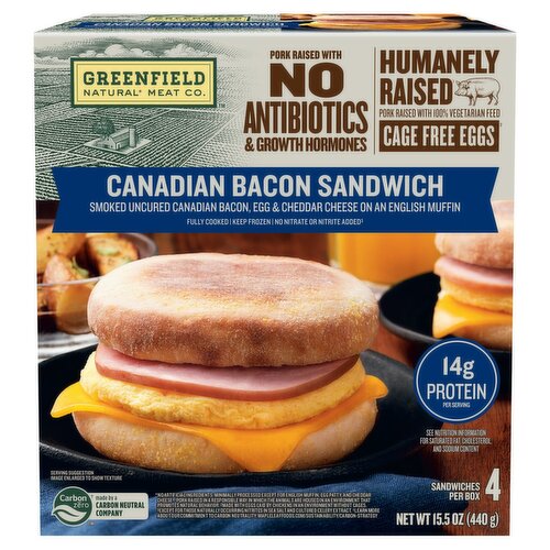 Greenfield Natural Meat Co. Canadian Bacon Sandwich, 4 count, 15.5 oz