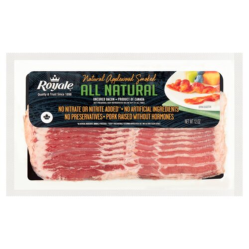 Royale All Natural Applewood Smoked Uncured Bacon, 12 oz