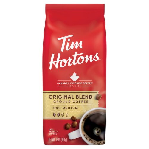 Tim Hortons Original Blend Ground Coffee, 100% Arabica Medium Roast, 12oz Bag