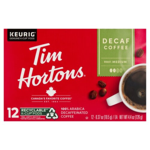 Tim Hortons Decaf Coffee K-Cup Pods, 0.37 oz, 12 count