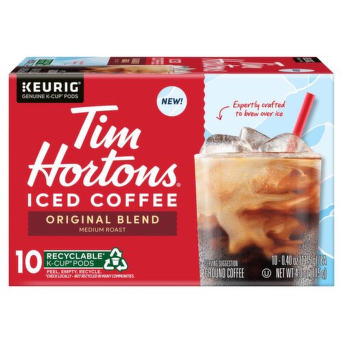 Tim Hortons Original Blend Medium Roast Iced Ground Coffee K-Cup Pods, 0.4 oz, 10 count