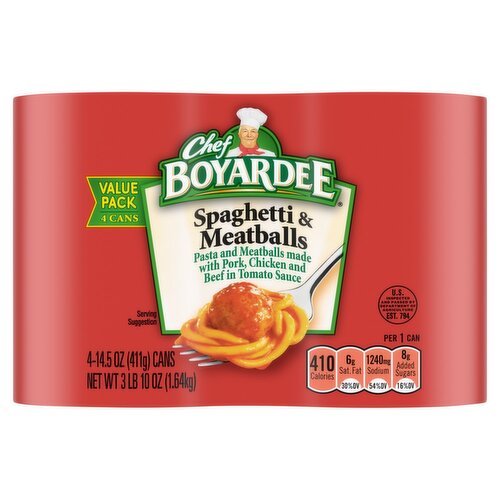 Chef Boyardee Spaghetti & Meatballs Value Pack, 14.5 oz, 4 count