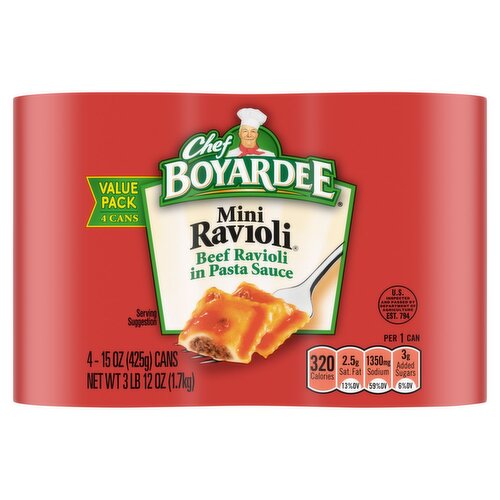 Chef Boyardee Mini Ravioli Beef Ravioli in Pasta Sauce Value Pack, 15 oz, 4 count