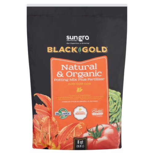 Sun Gro Horticulture Black Gold Natural & Organic Potting Mix Plus Fertilizer, 8 qt