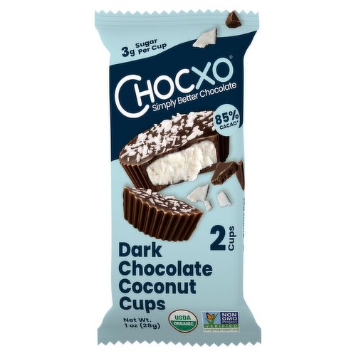 Chocxo 85% Cacao Dark Chocolate Coconut Cups, 2 count, 1 oz