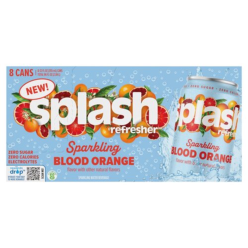 Splash Refresher Blood Orange Sparkling Water Beverage, 12 fl oz, 8 count