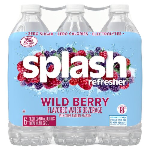 Splash Refresher Wild Berry Flavored Water Beverage, 16.9 fl oz, 6 count