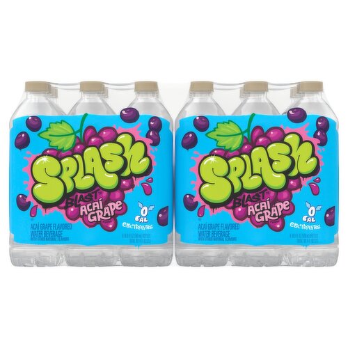 Splash Blast, Acai Grape Flavor Water Beverage, 16.9 FL OZ Plastic Bottles (24 Count)