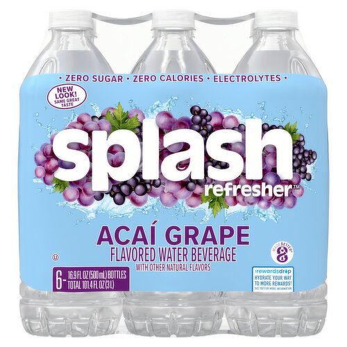 Splash Refresher Acai Grape Flavored Water Beverage, 16.9 fl oz, 6 count