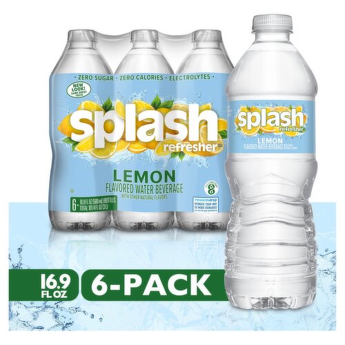 Splash Refresher Lemon Flavored Water Beverage, 16.9 fl oz, 6 count