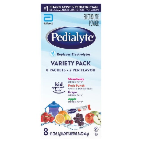 Pedialyte Electrolyte Powder Variety Pack, 0.3 oz, 8 count