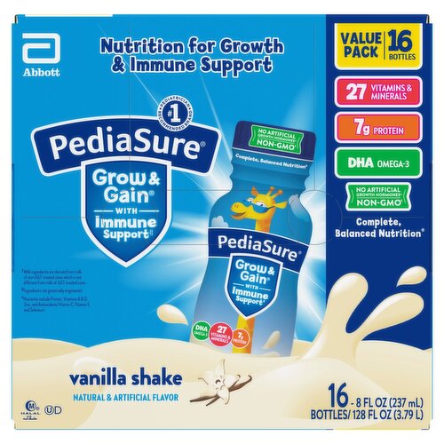 Abbott PediaSure Grow & Gain Vanilla Shake Value Pack, 8 fl oz, 16 count