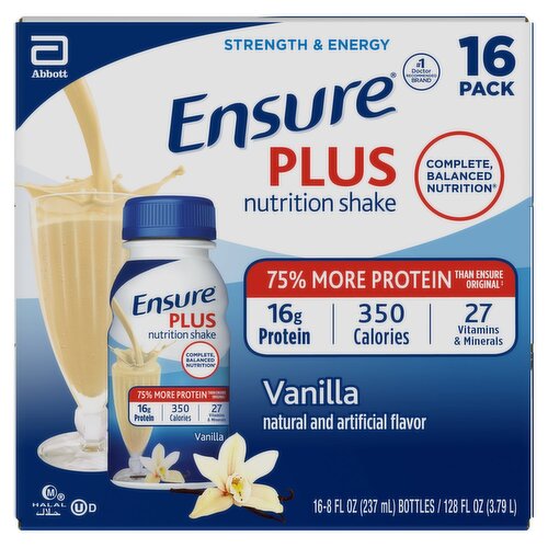 Ensure Plus Vanilla Nutrition Shake, 8 fl oz, 16 count