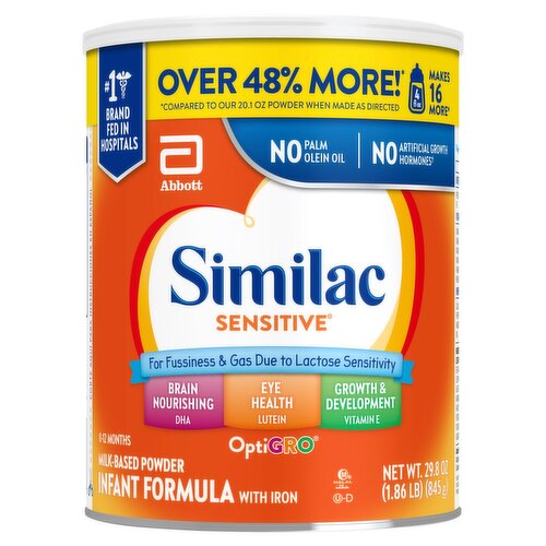 Similac Sensitive OptiGro Milk-Based Powder Infant Formula with Iron, 0-12 Months, 29.8 oz