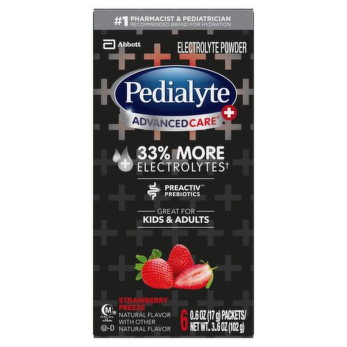 Pedialyte AdvancedCare+ Strawberry Freeze Electrolyte Powder, 6 count, 0.6 oz, 6 count