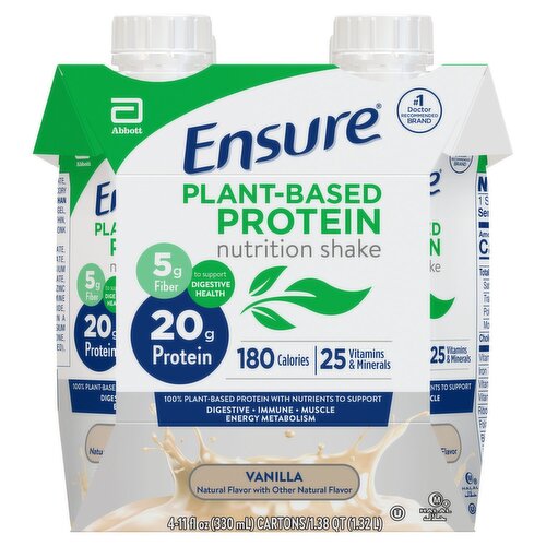 Ensure Vanilla Plant-Based Protein Nutrition Shake, 11 fl oz, 4 count