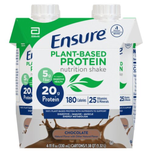 Ensure Chocolate Plant-Based Protein Nutrition Shake, 11 fl oz, 4 count