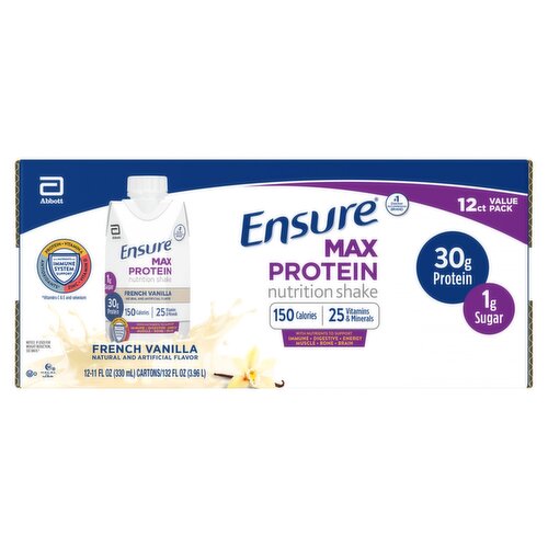 Ensure Max Protein French Vanilla Nutrition Shake Value Pack, 11 fl oz, 12 count
