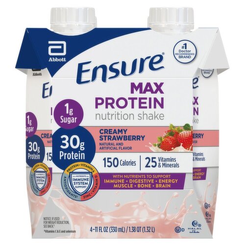 Ensure Creamy Strawberry Max Protein Nutrition Shake, 11 fl oz, 4 count