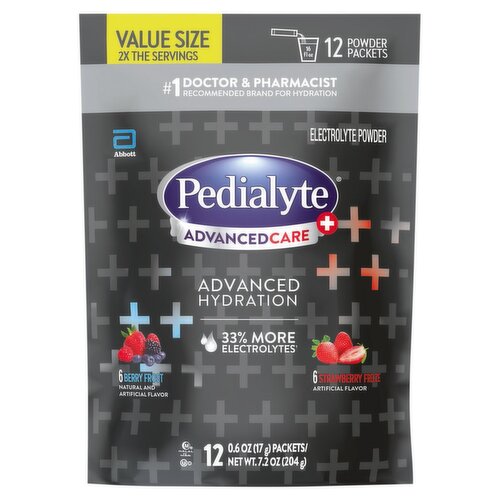 Pedialyte AdvancedCare+ Berry Frost and Strawberry Freeze Electrolyte Powder, 0.6 oz, 12 count