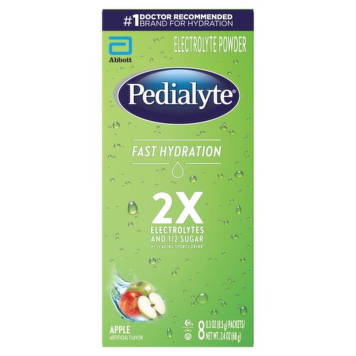 Pedialyte Fast Hydration Apple Electrolyte Powder, 0.3 oz, 8 count