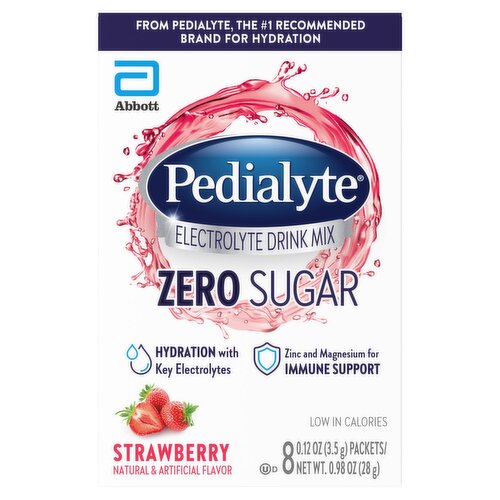 Pedialyte Zero Sugar Strawberry Electrolyte Drink Mix, 0.12 oz, 8 count