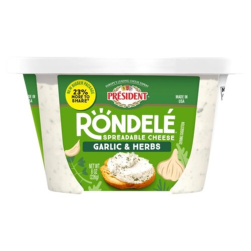 Président Rondelé Garlic & Herbs Spreadable Cheese, 8 oz