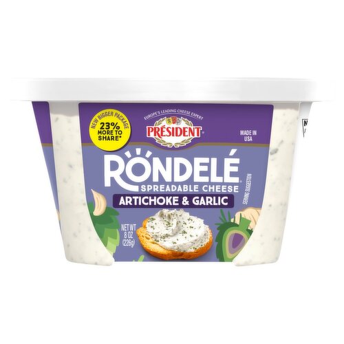 Président Rondelé Artichoke & Garlic Spreadable Cheese, 8 oz