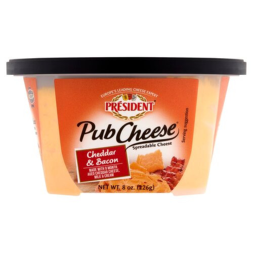 Président Pub Cheese Cheddar & Bacon Spreadable Cheese, 8 oz