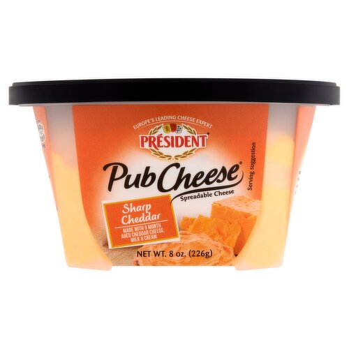 Président Pub Cheese Sharp Cheddar Spreadable Cheese, 8 oz