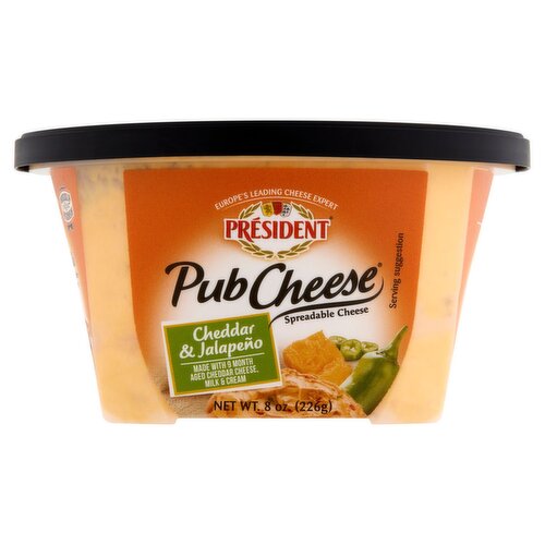 Président Pub Cheese Cheddar & Jalapeño Spreadable Cheese, 8 oz