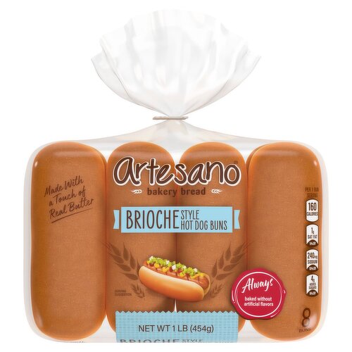 Artesano Brioche Style Hot Dog Buns, 8 count, 1 lb
