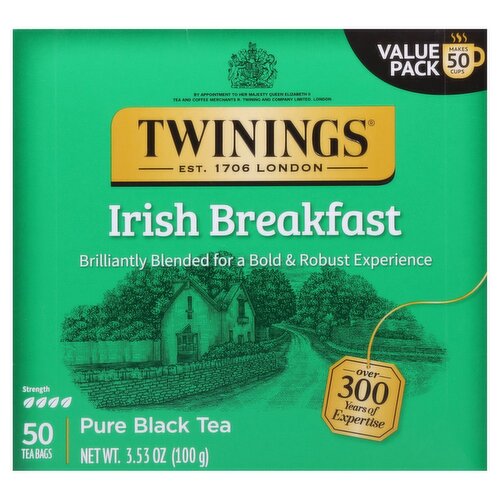 Twinings Irish Breakfast Pure Black Tea Bags Value Pack, 50 count, 3.53 oz