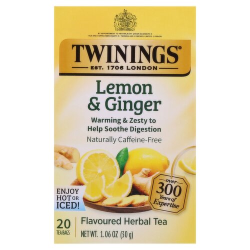 Twinings Lemon & Ginger Flavoured Herbal Tea Bags, 20 count, 1.06 oz