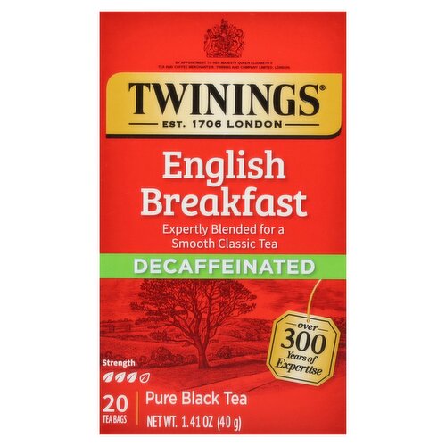 Twinings English Breakfast Decaffeinated Pure Black Tea Bags, 20 count, 1.41 oz