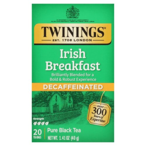 Twinings Decaffeinated Irish Breakfast Pure Black Tea Bags, 20 count, 1.41 oz