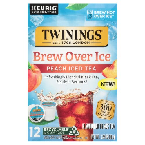 Twinings Brew Over Ice Peach Iced Flavoured Black Tea K-Cup Pods, 12 count, 1.26 oz