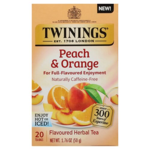 Twinings Peach & Orange Flavoured Herbal Tea Bags, 20 count, 1.76 oz