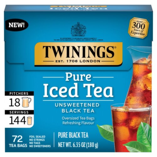 Twinings Pure Iced Unsweetened Black Tea Bags, 72 count, 6.35 oz