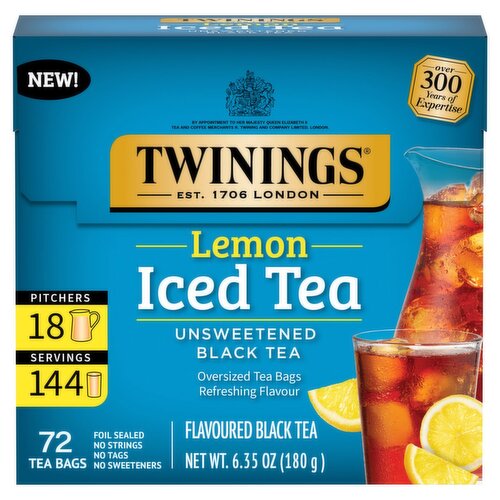 Twinings Lemon Flavoured Iced Black Tea Bags, 72 count, 6.35 oz