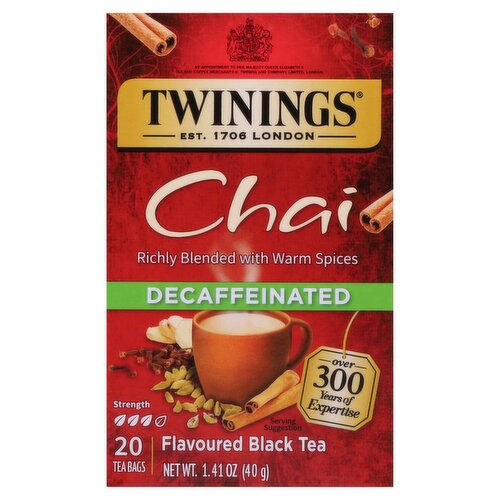 Twinings Chai Decaffeinated Flavoured Black Tea Bags, 20 count, 1.41 oz